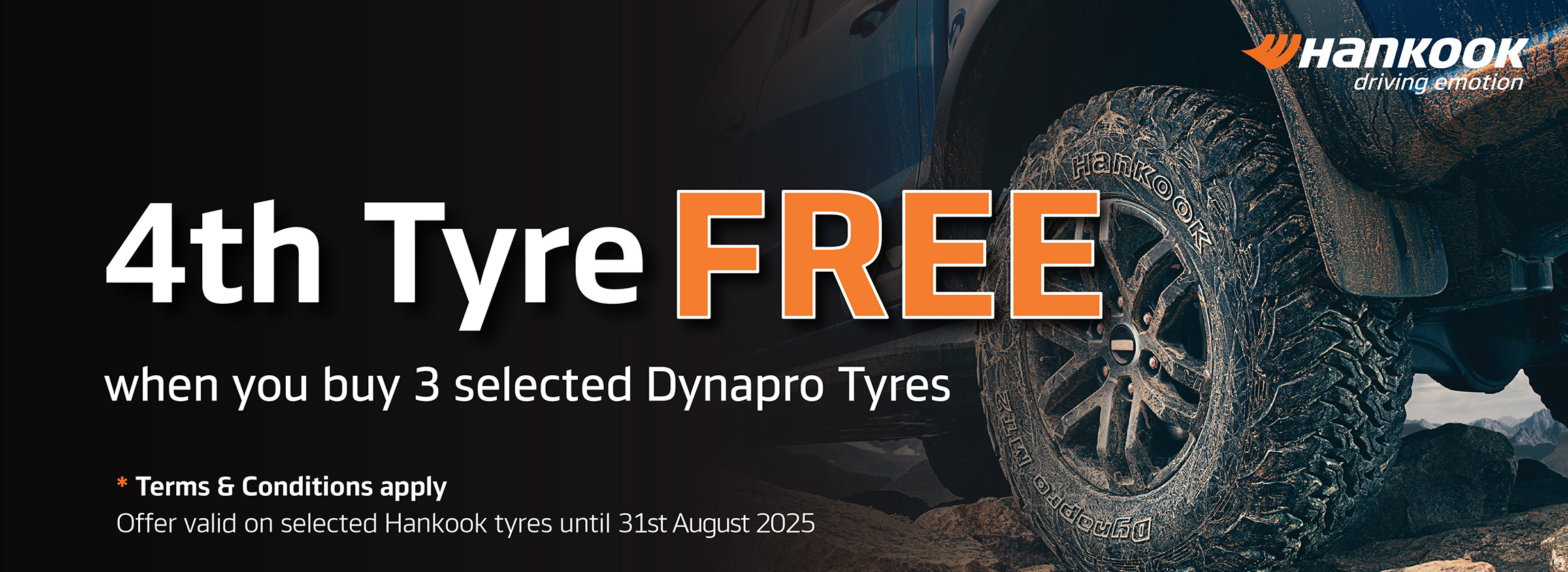 4th Tyre FREE when you buy 3 selected Dynapro Tyres  